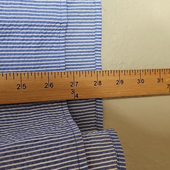 Ann Taylor Light‎ Blue Striped Seersucker Blouse Bell Sleeves Medium - Picture 9 of 10